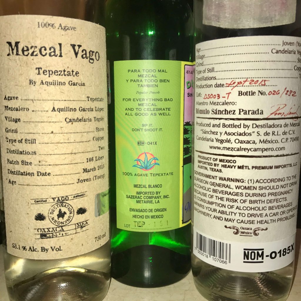 Agave Tepextate Mezcal - Blind Tasting bottles
